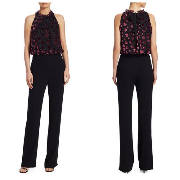 Ramy Brook Leona Floral Burnout Jumpsuit Size 0 Black Velvet Straight Leg - Picture 1 of 15